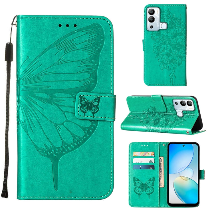 Green embossed butterfly flip leather phone case with card slots and stand