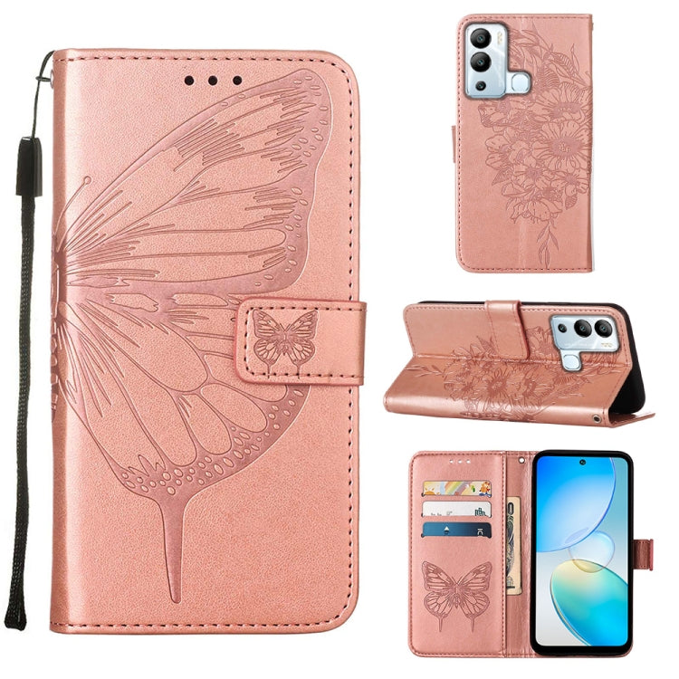 Light pink embossed butterfly flip leather phone case with card slots and stand