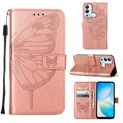 Light pink embossed butterfly flip leather phone case with card slots and stand