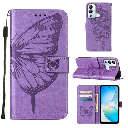 Lavender purple embossed butterfly flip leather phone case with card slots and kickstand