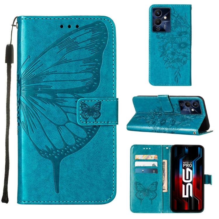 Teal embossed butterfly flip leather phone case with card slots and side wrist strap.