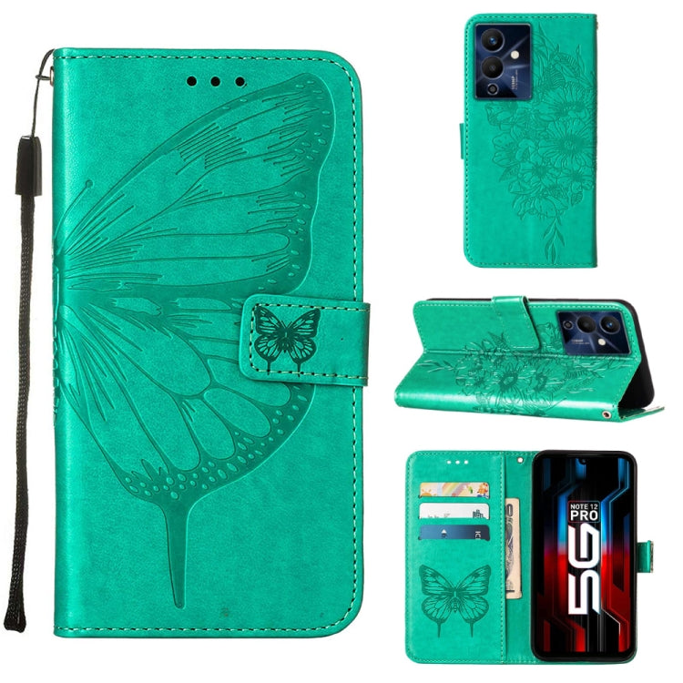 Embossed butterfly leather flip phone case, turquoise, with card slots and stand