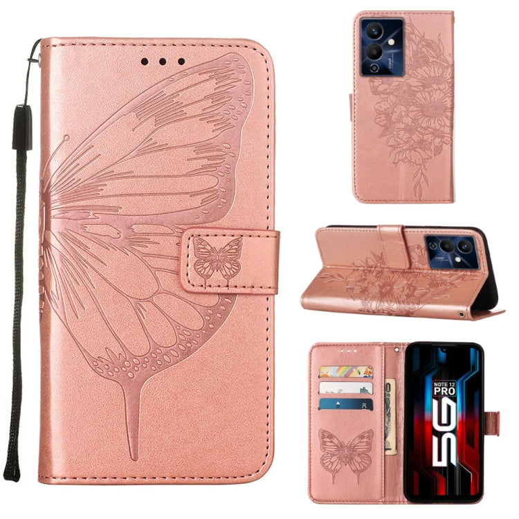 Embossed butterfly leather flip phone case, rose pink, with card slots and stand