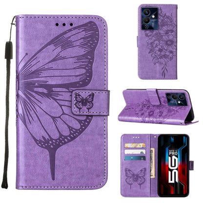 Embossed butterfly leather flip phone case, purple, with card slots and stand