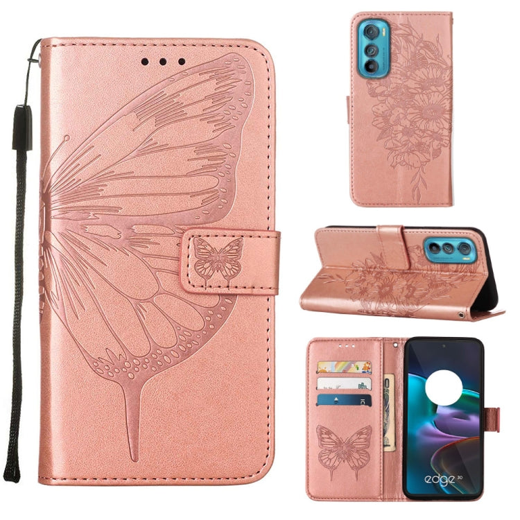 Embossed butterfly flip leather phone case in rose pink, with card slots and wrist strap