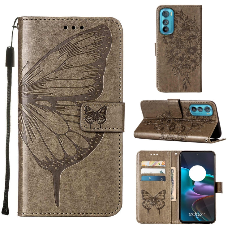Embossed butterfly flip leather phone case in tan-brown, with card slots and wrist strap