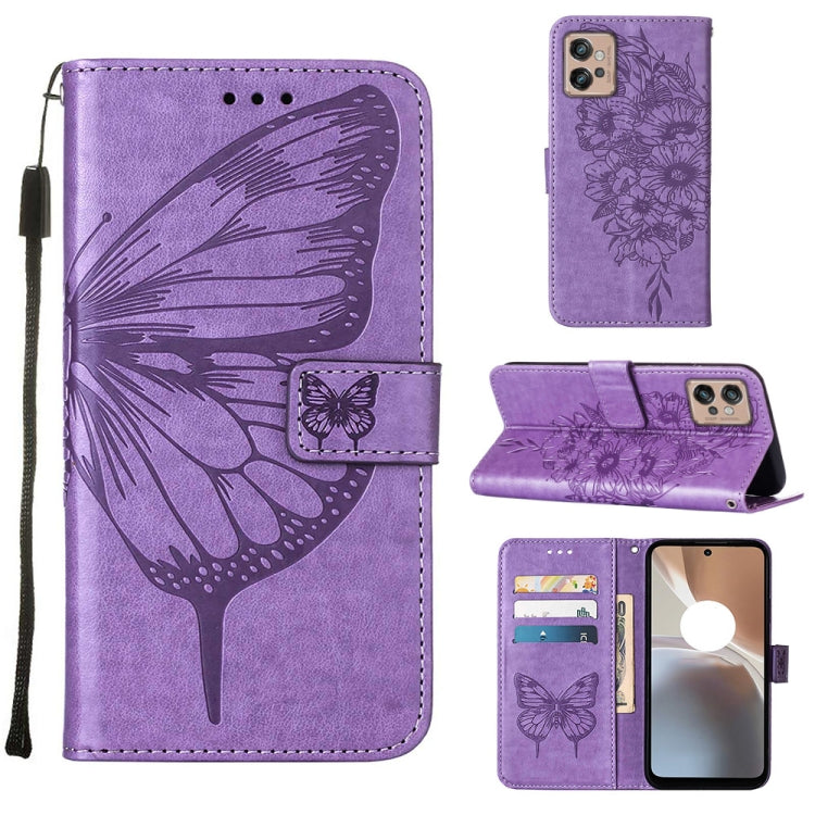 Lavender embossed butterfly flip leather phone case with card slots and viewing stand