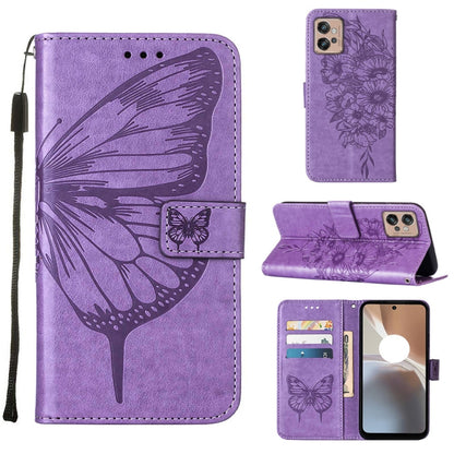 Lavender embossed butterfly flip leather phone case with card slots and viewing stand