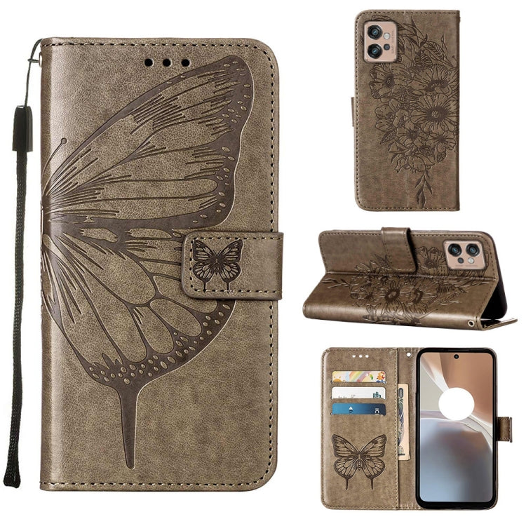 Taupe embossed butterfly flip leather phone case with card holder and stand