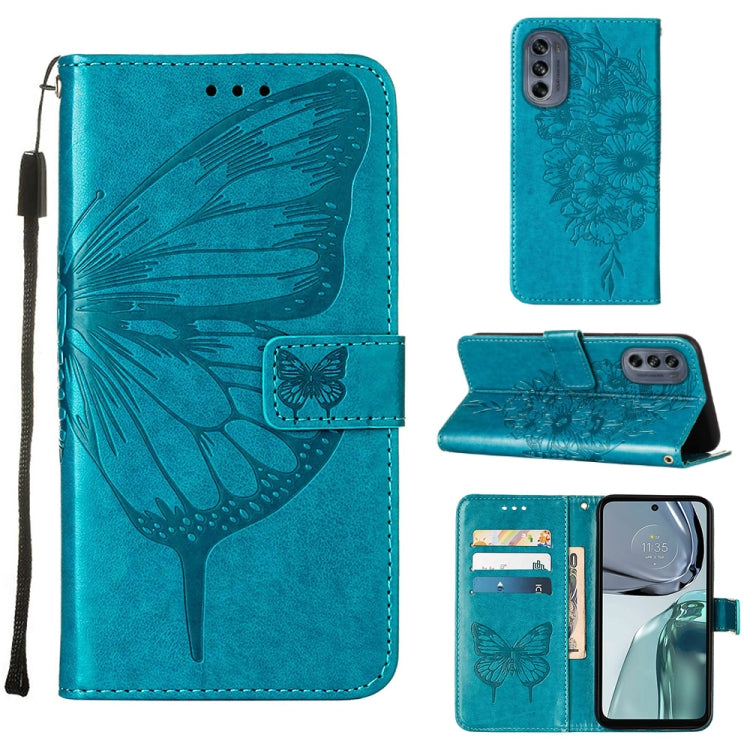 Blue embossed butterfly flip leather phone case with card slots and stand cover