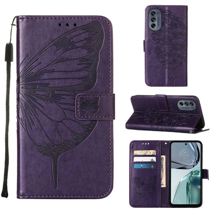 Dark purple embossed butterfly flip leather phone case with card slots and stand cover