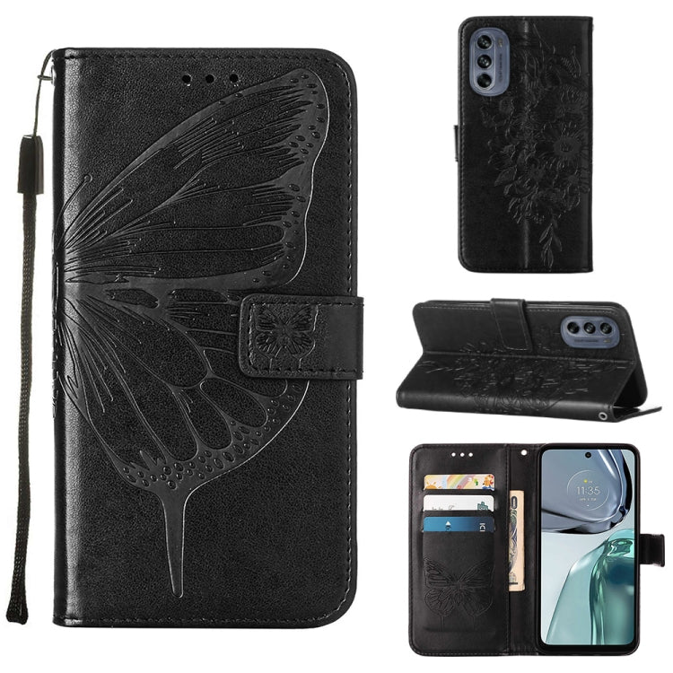 Black embossed butterfly flip leather phone case with card slots and stand