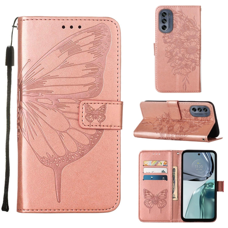 Rose pink embossed butterfly flip leather phone case with card slots and stand
