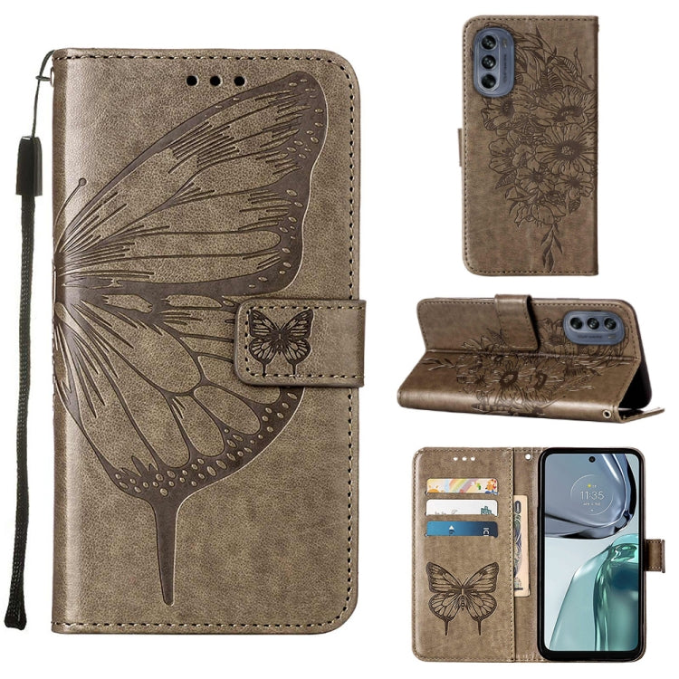 Brown embossed butterfly flip leather phone case with card slots and stand