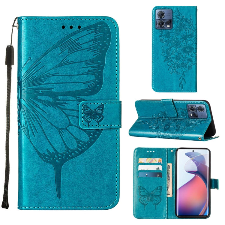 Turquoise embossed butterfly flip leather phone case with card slots and stand