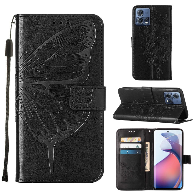 Black embossed butterfly flip leather phone case with card slots and phone stand