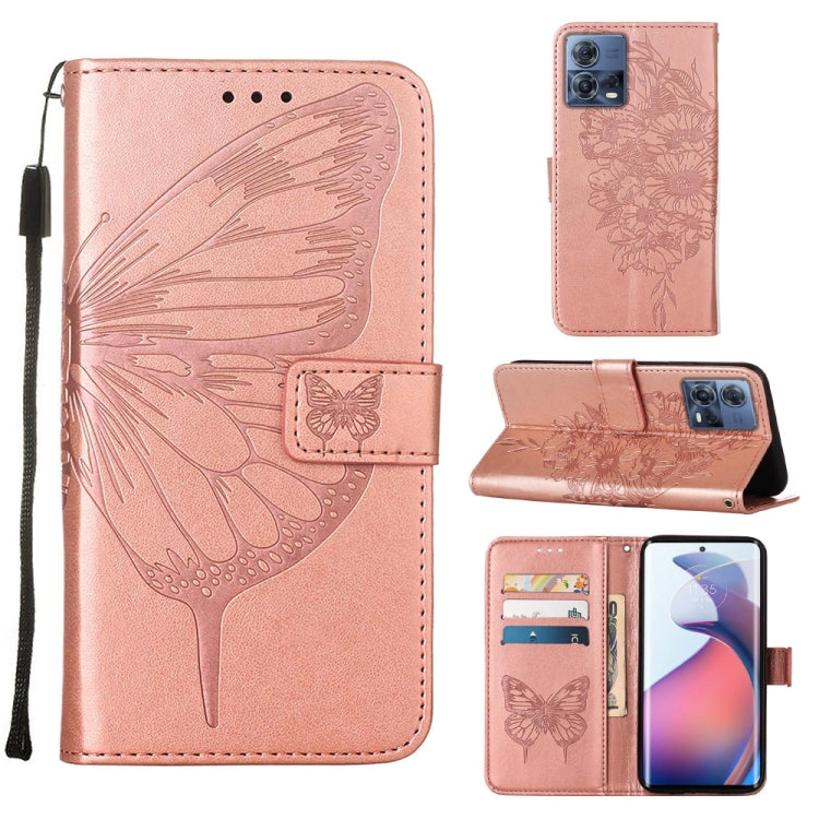 Rose pink embossed butterfly flip leather phone case with card slots and stand cover