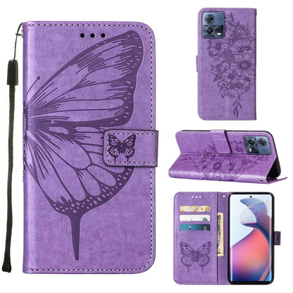 Purple embossed butterfly flip leather phone case with card slots and stand cover