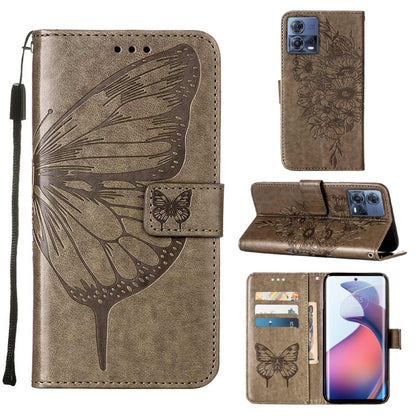 Brown embossed butterfly flip leather phone case with card slots and stand cover