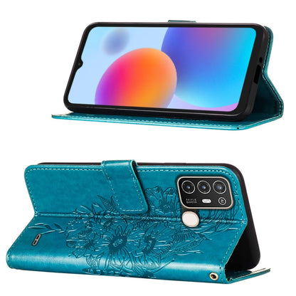 Blue embossed butterfly flip phone case with stand viewing angle