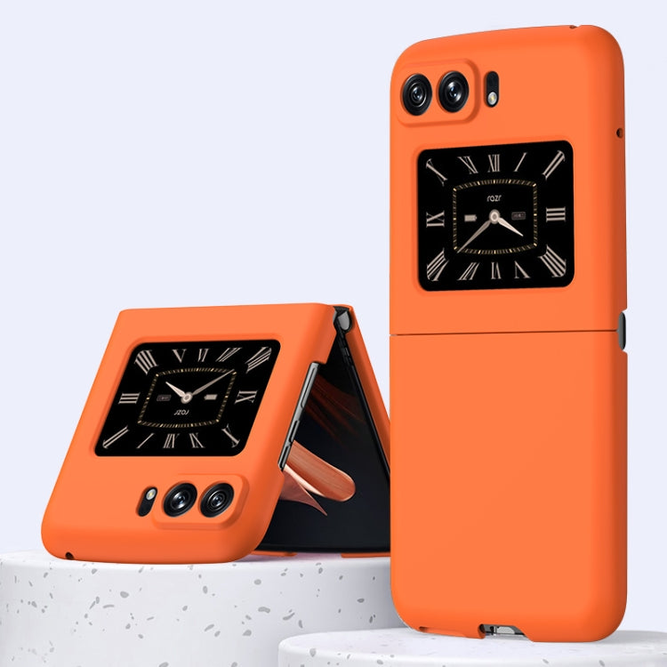 Orange PC phone case with clock dial design for Motorola Moto Razr 2022