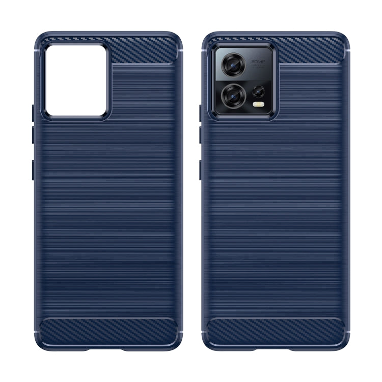 Brushed texture TPU phone case in blue, back view with camera cutouts