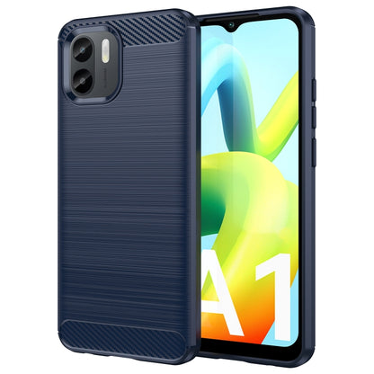 Brushed texture TPU phone case in dark blue, front and back with camera cutouts