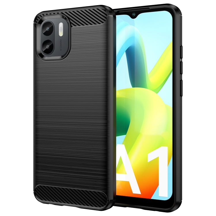 Brushed texture carbon fiber TPU phone case in black, with camera cutouts