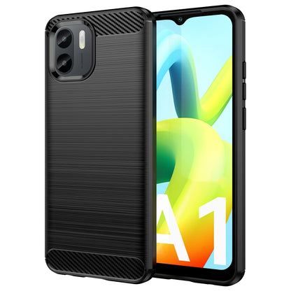 Brushed texture carbon fiber TPU phone case in black, with camera cutouts