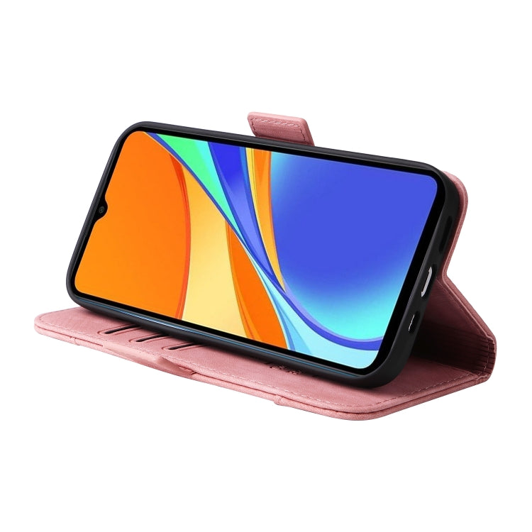 Pink leather folio phone case with front flip cover and stand