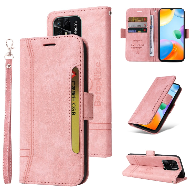 Pink dual-side buckle phone case with wrist strap, card slots, and flip cover