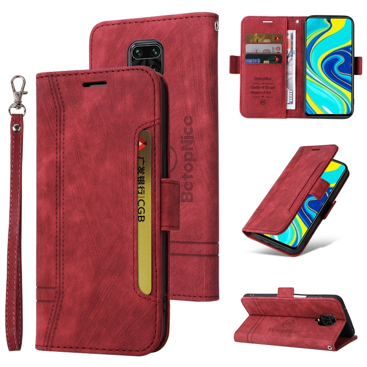 Red dual-side buckle leather phone wallet with wrist strap and hands-free stand