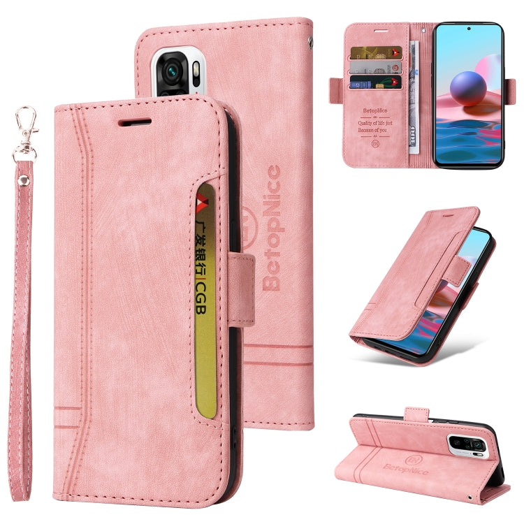 Pink leather dual-side buckle flip phone case with wrist strap, card slots, kickstand.