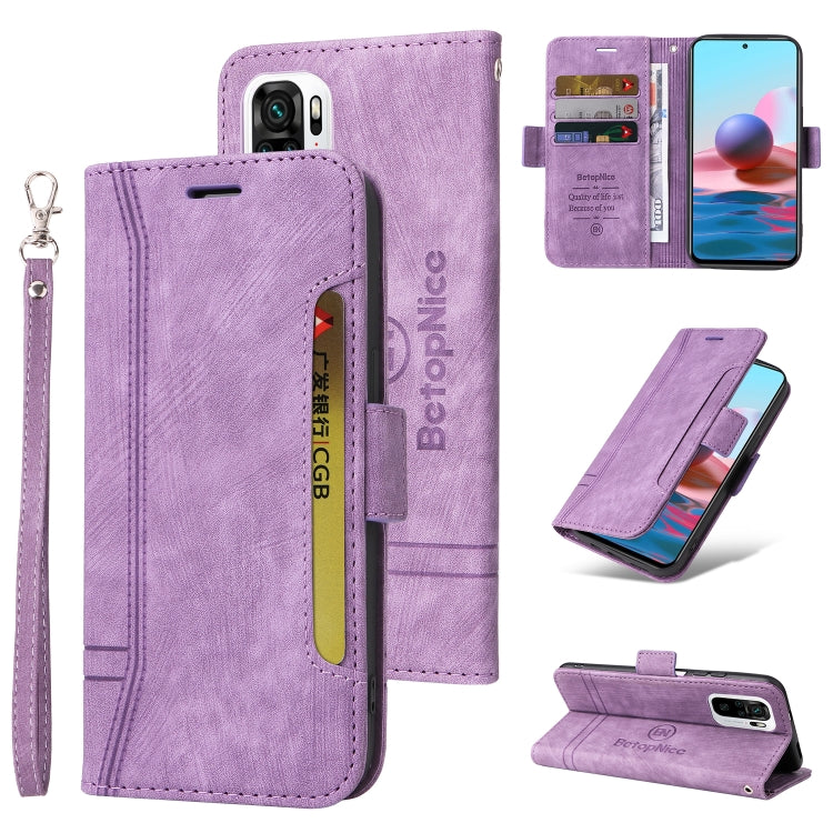 Lavender dual-side buckle leather phone case with flip cover, card slots, and wrist strap