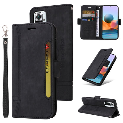 Black leather wallet phone case with wrist strap and card slot holder; back panel shown.