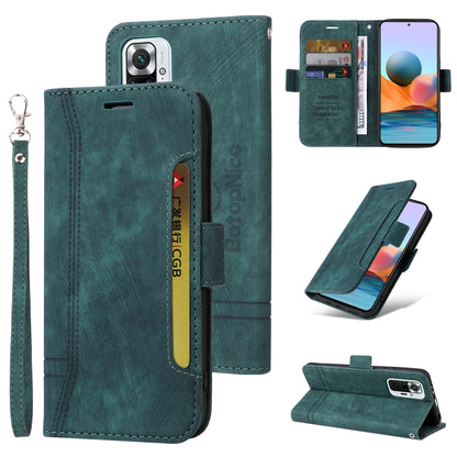 Teal leather dual-side buckle phone case with folio cover, card slots, and key ring