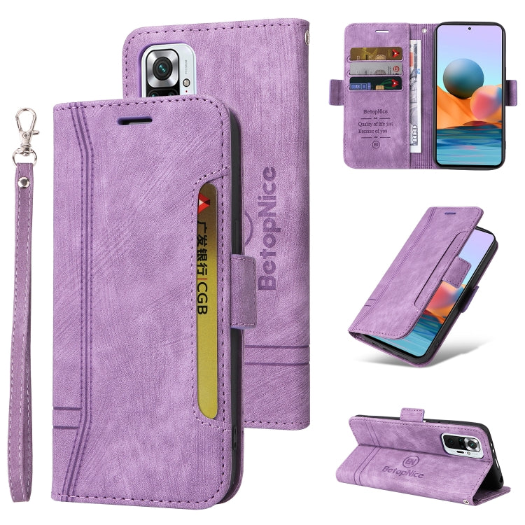 Lavender dual-side buckle leather phone case with flip cover, card slots, and wrist strap