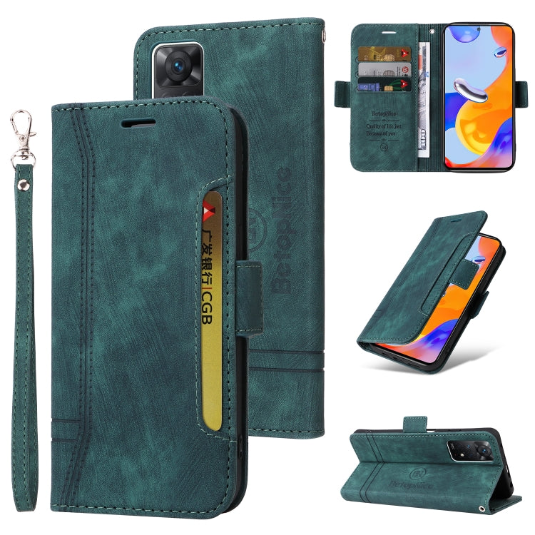 Teal leather dual-side buckle phone wallet case with folio cover and card slots