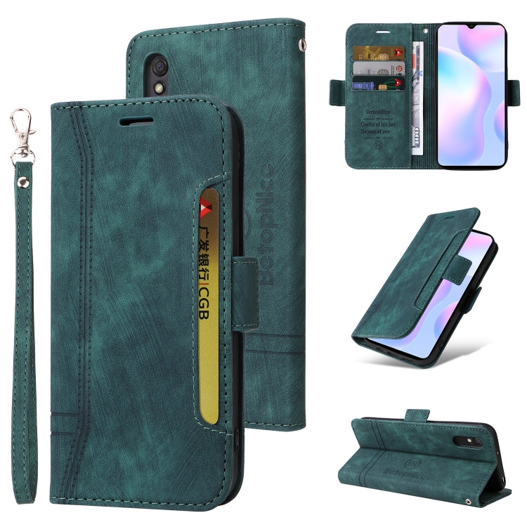 Teal leather dual-side buckle folio phone case with card slots and stand cover