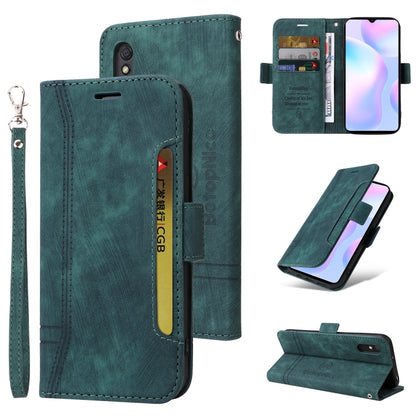 Teal leather dual-side buckle folio phone case with card slots and stand cover