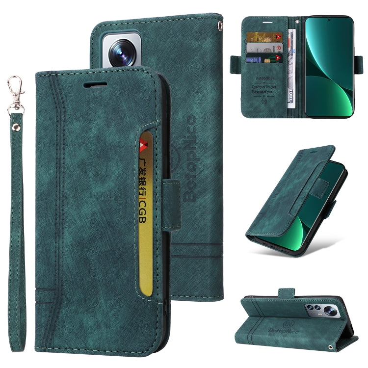 Teal leather dual-side buckle phone case with folio cover and card slots