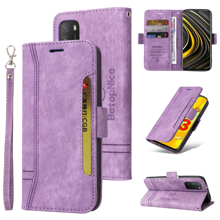 Purple dual-side buckle leather phone case with wrist strap and wallet-style cover