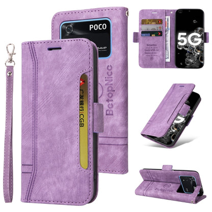 Purple dual-side buckle leather phone case with wrist strap and multi-card wallet slots