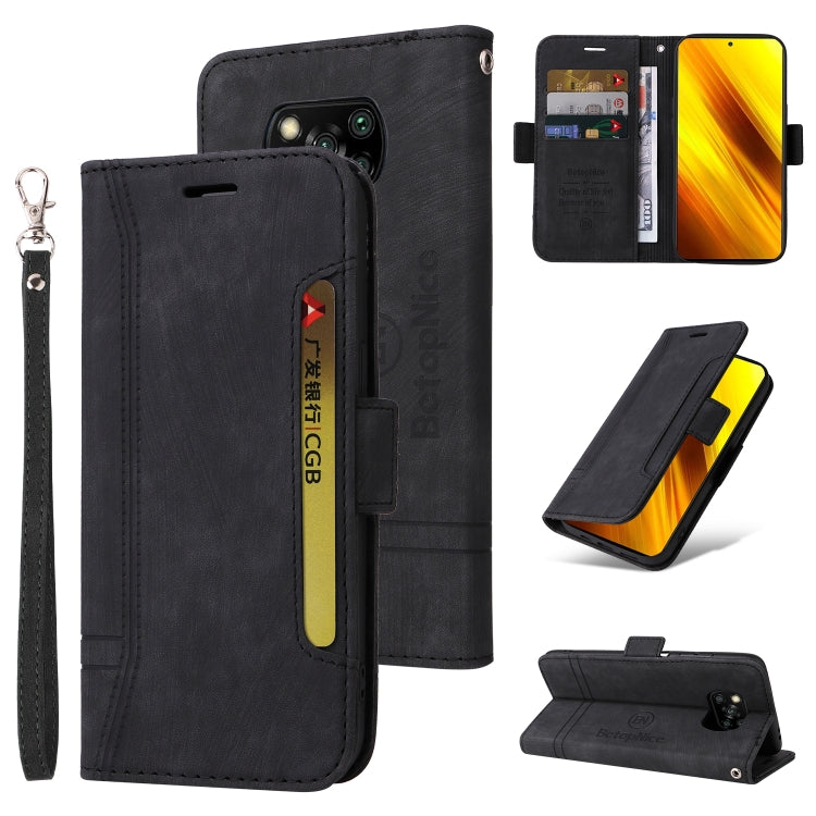 Black dual-side buckle leather phone case with wrist strap, card holder, and kickstand