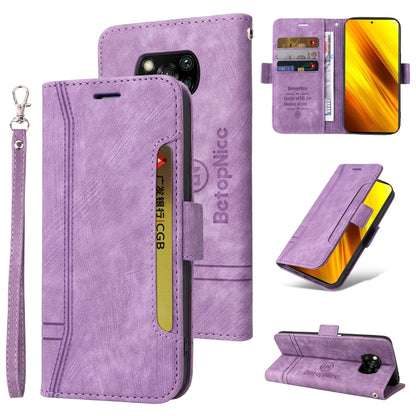 Purple dual-side buckle leather phone case with wrist strap and front flap stand