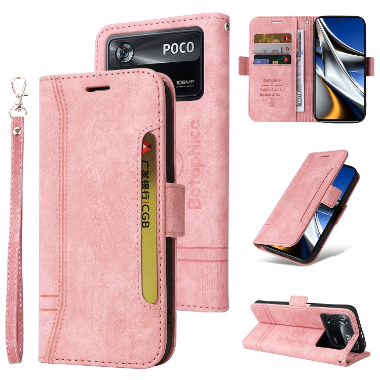 Pink leather phone folio case with wrist strap, side buckle, card slots, and front flip