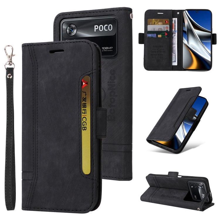 Black dual-side buckle leather phone wallet with wrist strap and side stand