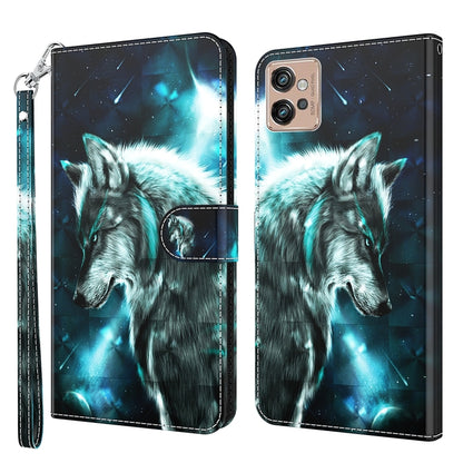 Black wallet phone case with glowing blue wolf graphic and magnetic flip design.