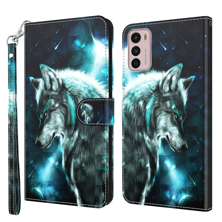 Flip phone case with wolf portrait and blue star lights, dark case with wrist strap