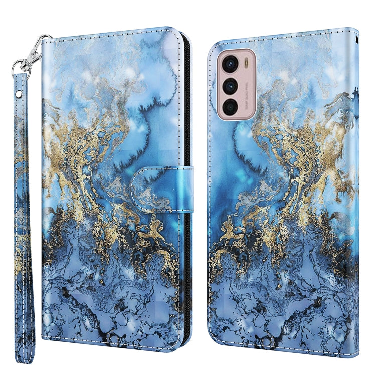 Flip phone case with blue marble and gold branching pattern, light blue with wrist strap